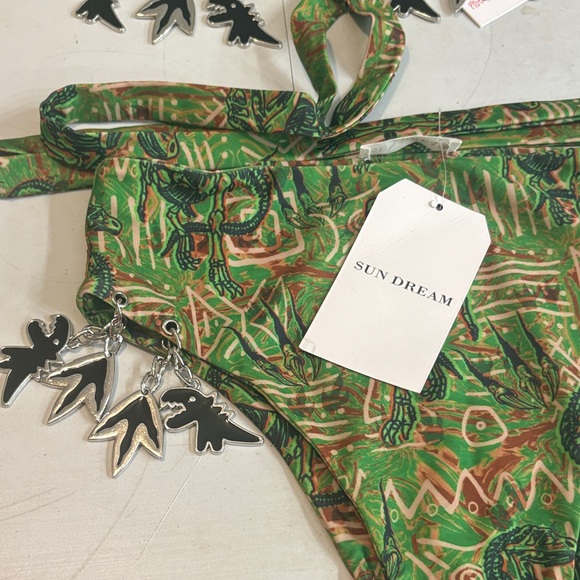 #30 Green Patterned Bikini with Silver Charms - Picture 3 of 5